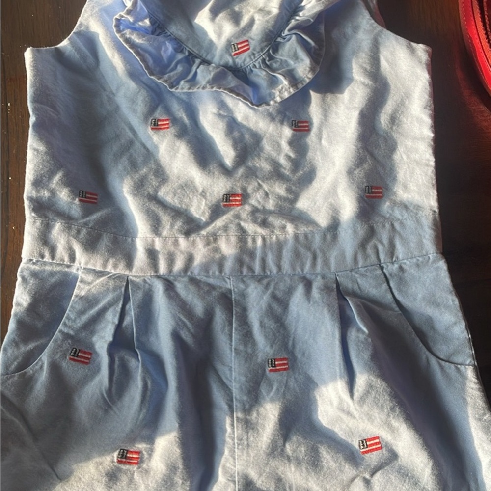 Janie and Jack Light Blue One Piece with Flag Accents